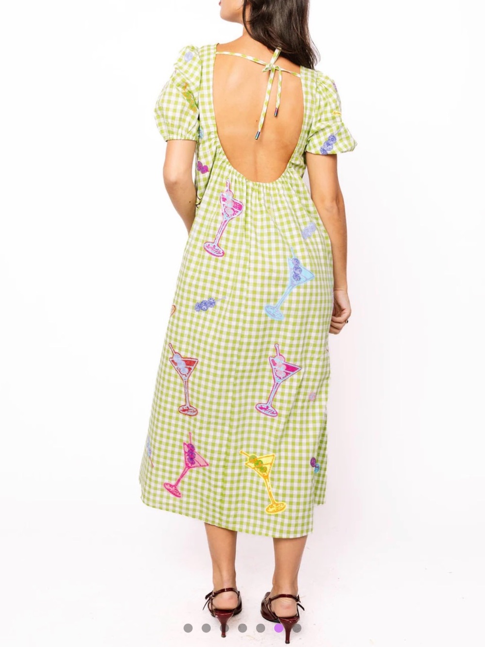 New QOS Green & White Multi Martini Colorblock Gingham Dress - Picture 6 of 6